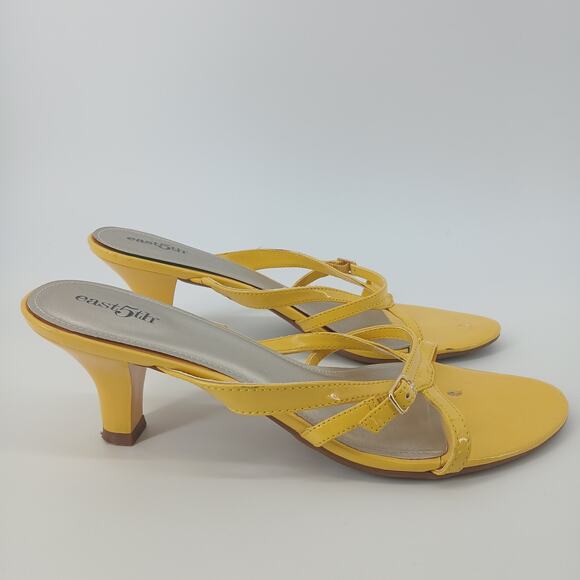 East 5th Yellow Patent Y2K Strappy Heel Sandals Womens 8M Preppy Chic Bold Retro - Picture 5 of 9